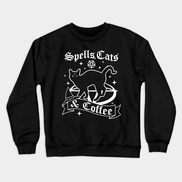 Spells Cats and Coffee - Gothic Pastel Goth Cat Lover Witch Crewneck Sweatshirt by OrangeMonkeyArt